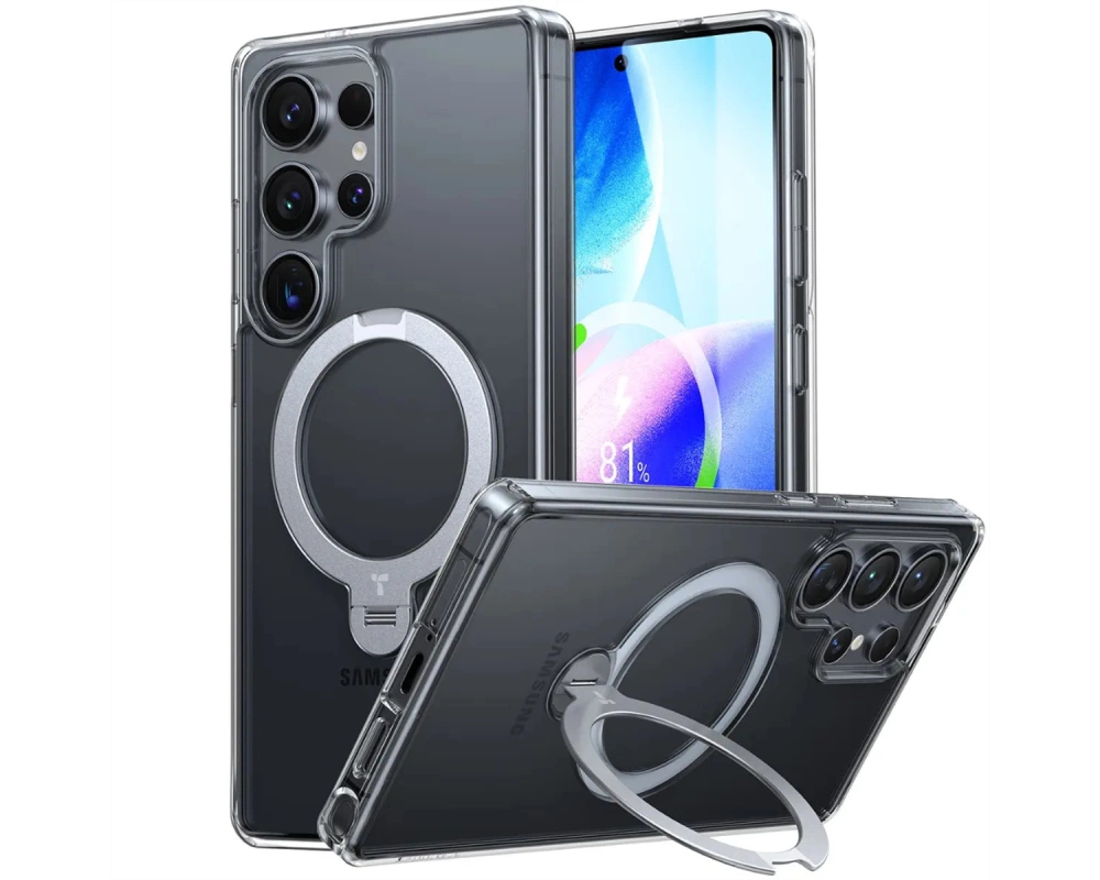 Torras Ostand 360° Spin Schutzhülle, Samsung S25 Ultra, MagSafe, transparent