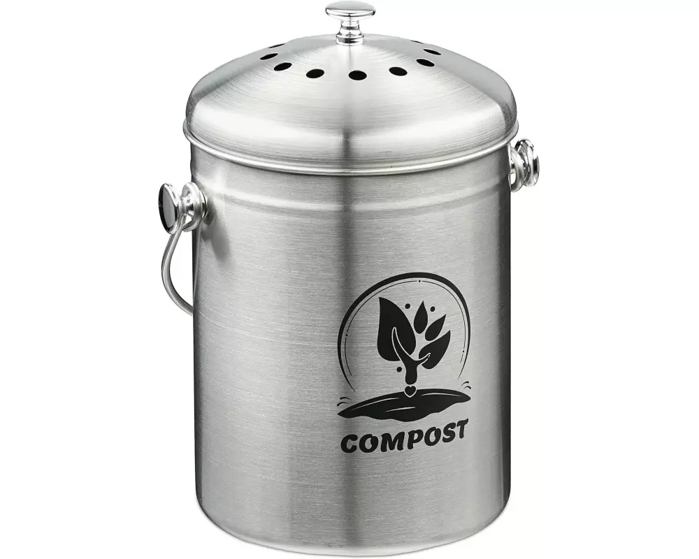 relaxdays Komposteimer mit Geruchsfilter 5 l, Schwarz/Silber