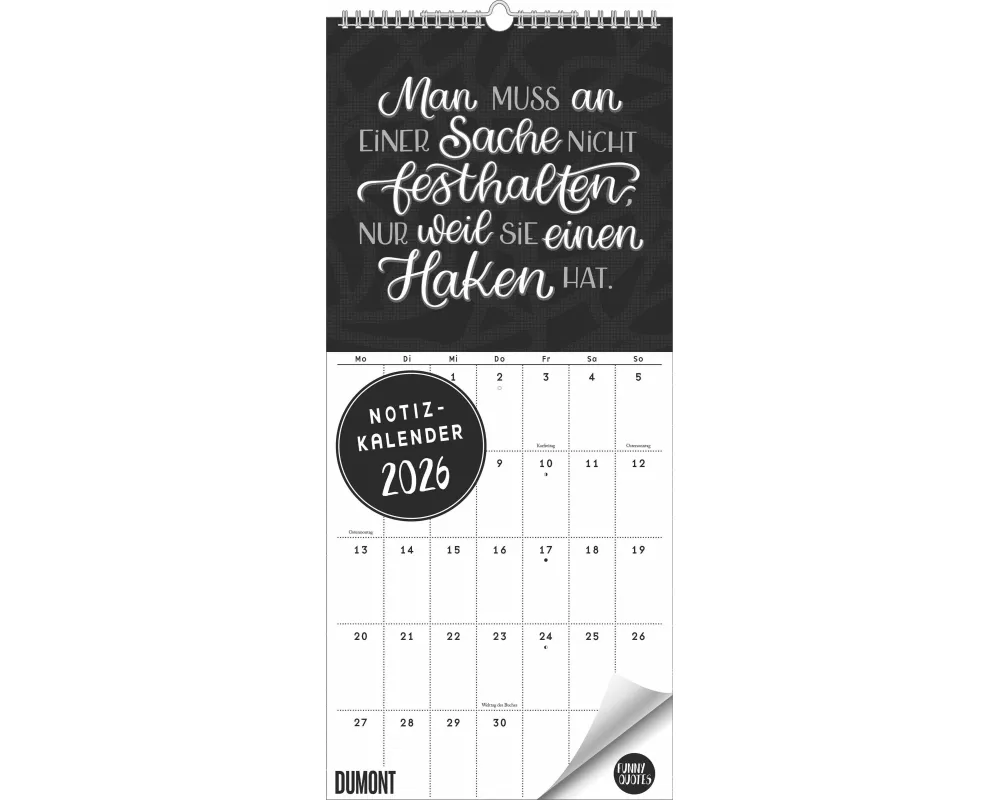 DUMONT - Funny Quotes Notizkalender 2026 – Typo-Wandkalender im Hochformat 22 x 50 cm – Sprüche-Planer für Humor- & Design-Fans