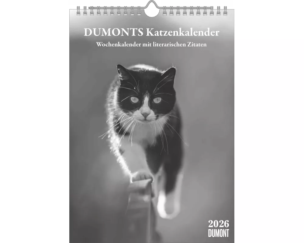 DUMONTS - Katzenkalender 2026 – Wochenkalender mit literarischen Zitaten im Format 21 x 29,7 cm, mit 53 charmanten Katzenmotiven in schwarz-weiß, perf