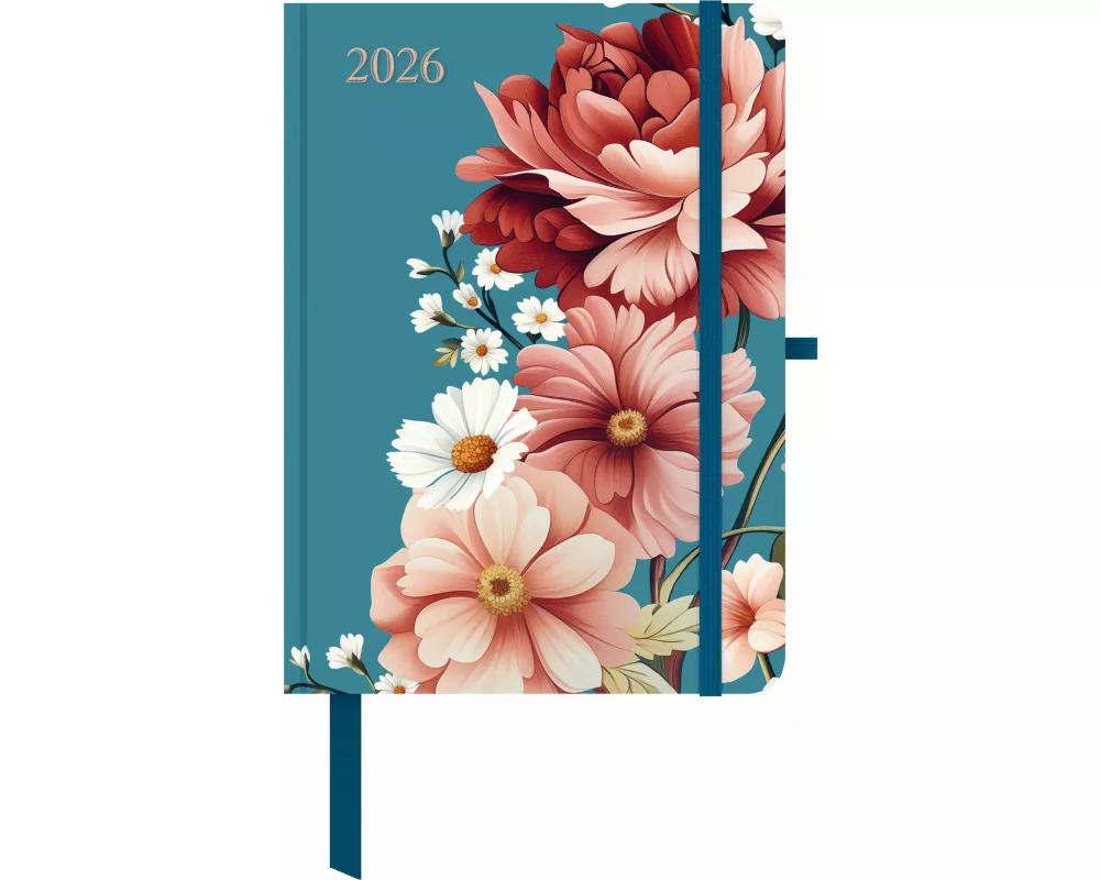 GreenLine - Floral 2026 – Buchkalender 16x22 cm, eleganter Taschenkalender mit Blumen-Design, 4-sprachigem Kalendarium, Elastikband & nachhaltiger Aus