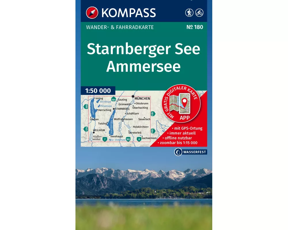 KOMPASS Wanderkarte 180 Starnberger See, Ammersee 1:50.000