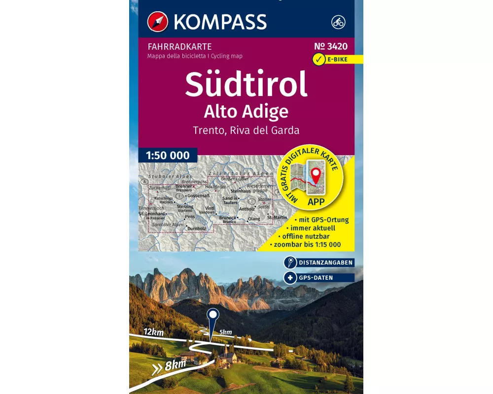KOMPASS Fahrradkarte 3420 Südtirol / Alto Adige, Trento, Riva del Garda (4 Karten im Set) 1:50.000