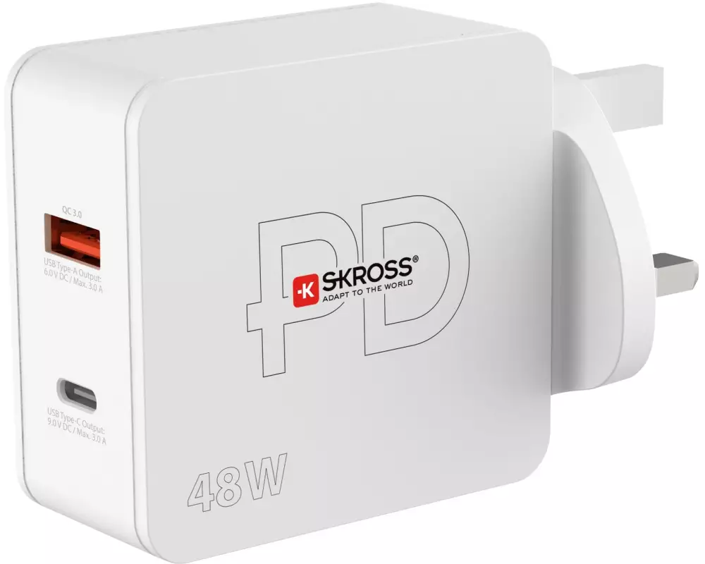 SKROSS USB-Wandladegerät Multipower Combo+, UK, 48 W, Weiss