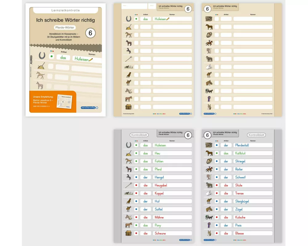 Ich schreibe Wörter richtig - Abreißblock 6 - Lernzielkontrolle - Pferde-Wörter