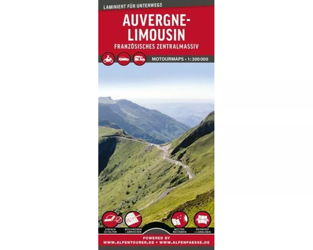 MoTourMaps Auvergne-Limousin Auto- und Motorradkarte 1:300.000