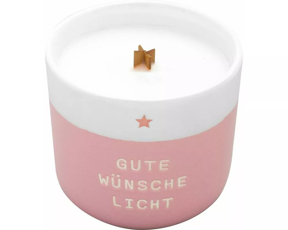 Kerze mit Gravur "Gute Wünsche Licht": Kerze im Becher, mit Holzdocht