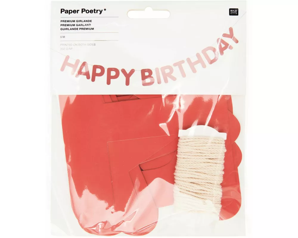 Girlande Happy Birthday, Rot FSC MIX, 5m