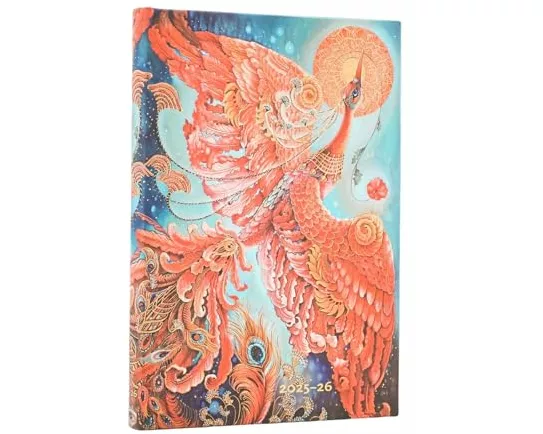 2026 Firebird (Birds of Happiness) Mini 18-month Horizontal Hardcover Flexi Dayplanner 2025-2026 (Elastic Band Closure)