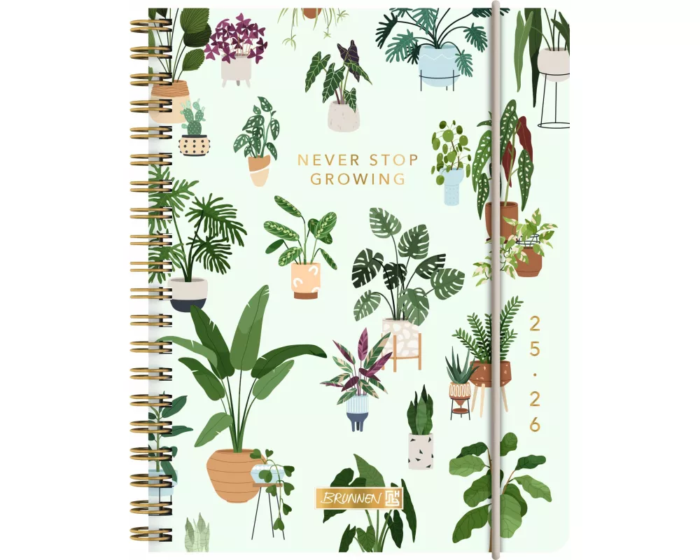 BRUNNEN Schülerkalender (2025/2026) "Little Plants", 2 Seiten = 1 Woche, A6, 208 Seiten, PP-Umschlag, mehrfarbig
