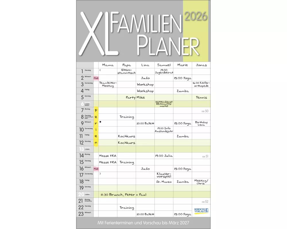 XL Familienplaner Pastell 2026