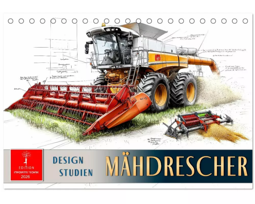 Mähdrescher - Design Studien (Tischkalender 2026 DIN A5 quer), CALVENDO Monatskalender