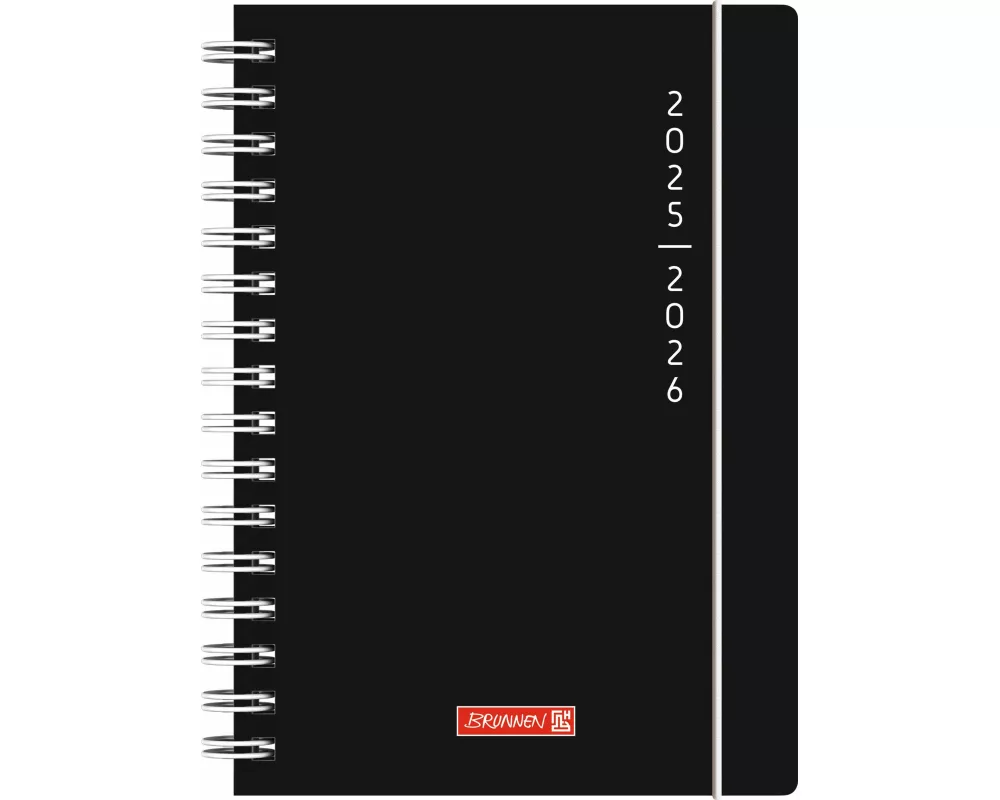 BRUNNEN Schülerkalender (2025/2026) "Plain Black", 1 Seite = 1 Tag, A5, 352 Seiten, PP-Umschlag, schwarz