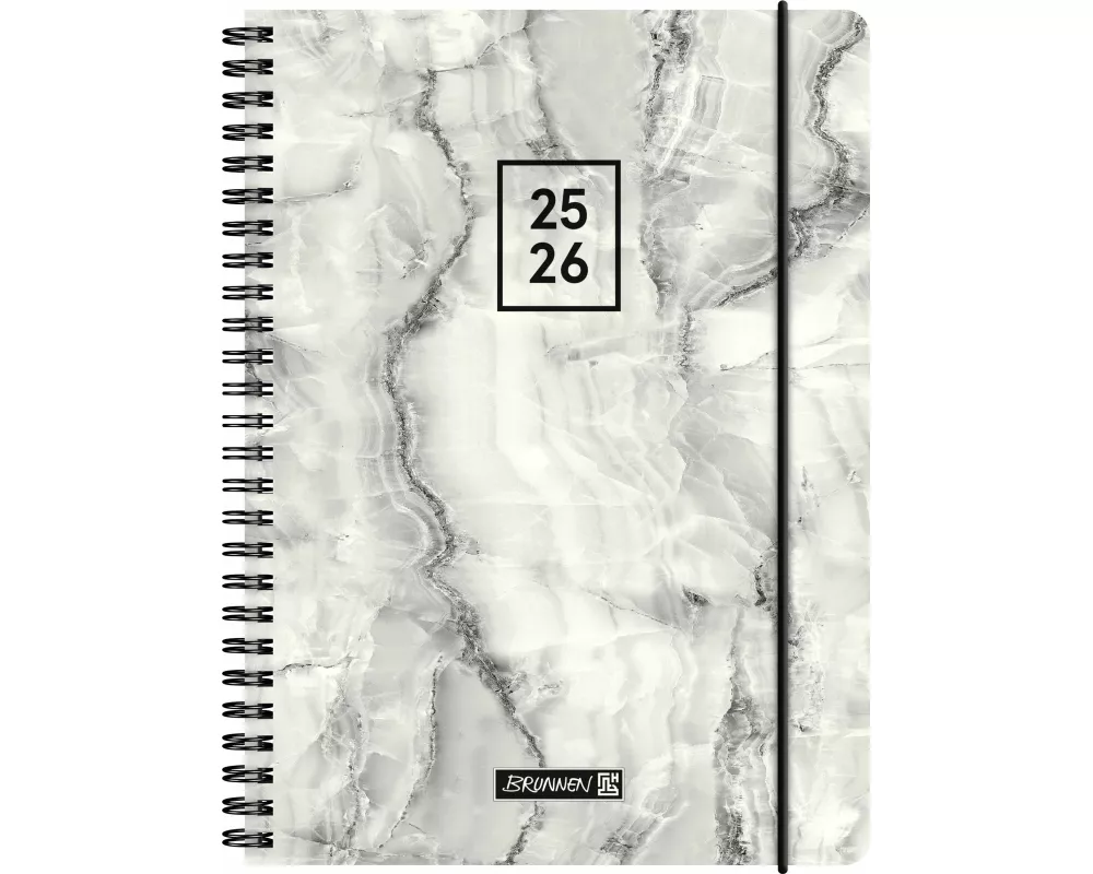 BRUNNEN Schülerkalender (2025/2026) "Grey Marble", 2 Seiten = 1 Woche, A5, 208 Seiten, PP-Umschlag, grau
