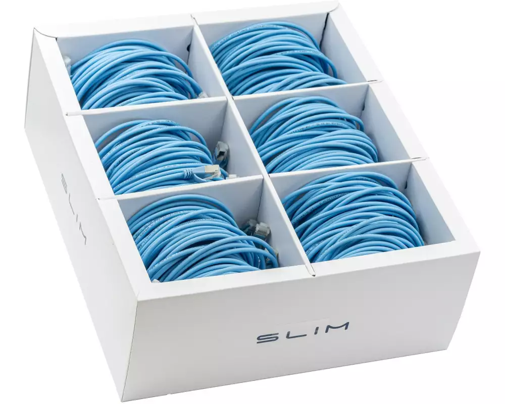 SLIM Slimpatchkabel RJ-45, Cat 6A, U/FTP, 2 m, Blau, 60-Pack
