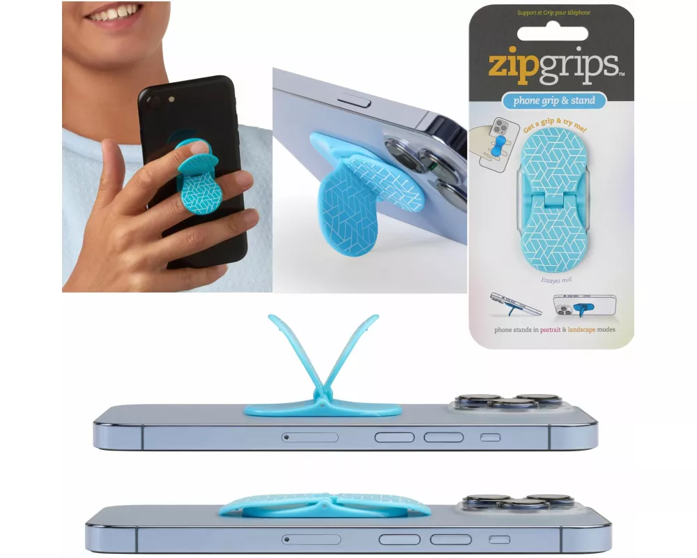 zipgrips Blue Geometrical - 2 in 1 Handy-Griff & Aufsteller - Sicherer Griff - Halter für Smartphones - Perfekte Selfies - Ideal für Videos