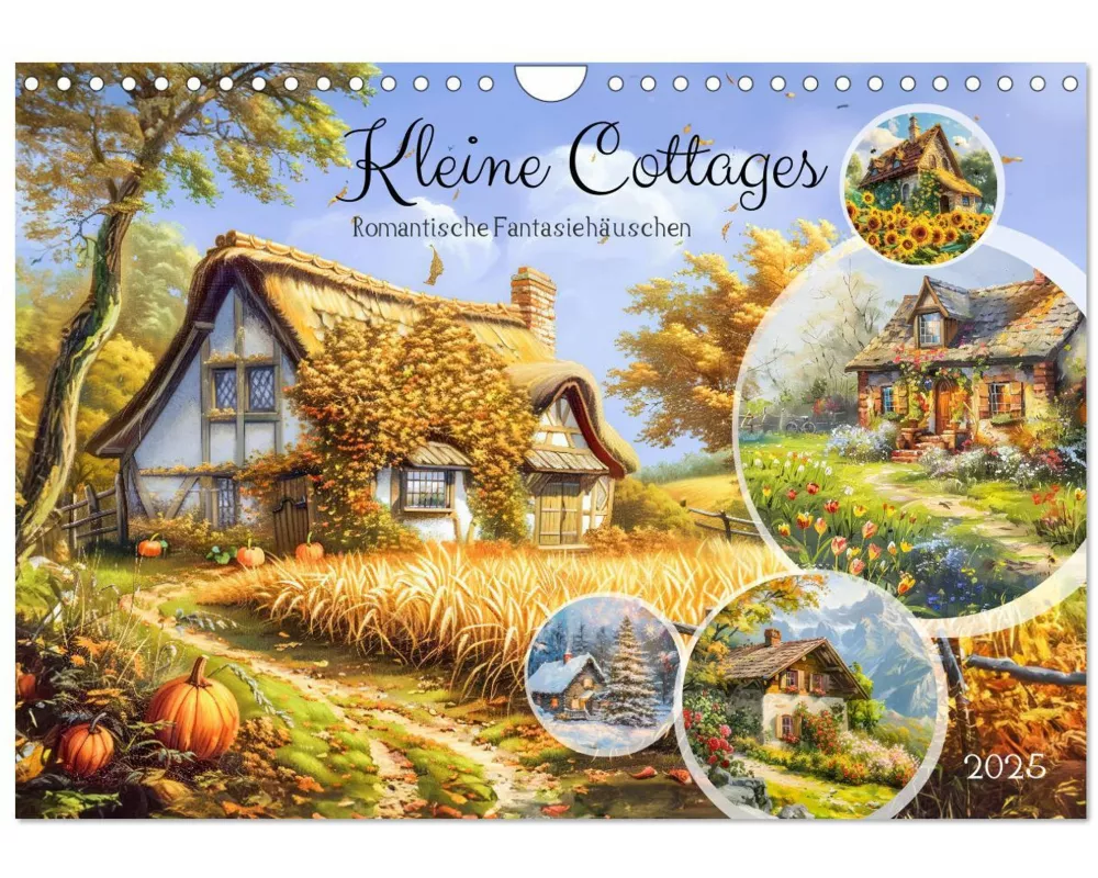 Kleine Cottages - Romantische Fantasiehäuschen (Wandkalender 2025 DIN A4 quer), CALVENDO Monatskalender