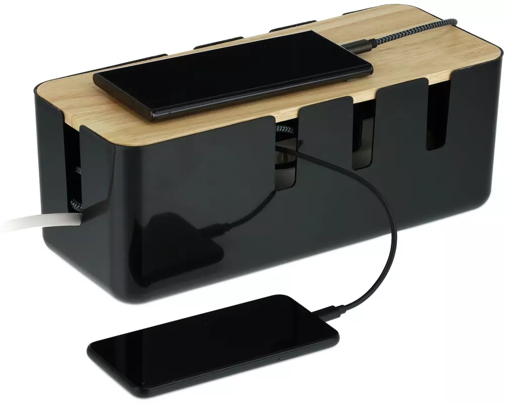 relaxdays Kabelbox Schwarz / Hellbraun