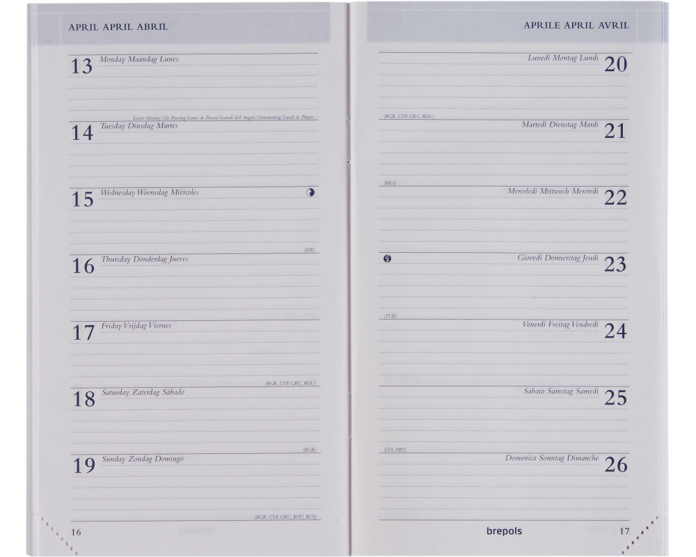 BREPOLS Agenda Breplan 2026 0.774.9900 1W/1S Ersatz weiss 9x16cm