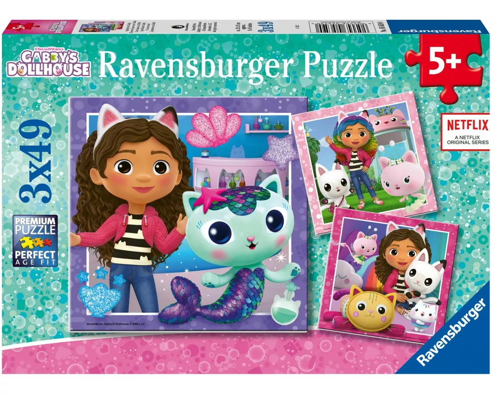 Kinderpuzzle 3x49 Teile - Gabby's Dollhouse - Spielzeit mit Gabby