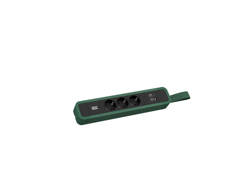 BACHMANN PRIMO 2 3xCEE7/3 1xUSB A/C 22W mit Schlaufe 2m CEE7/7 RAL6028