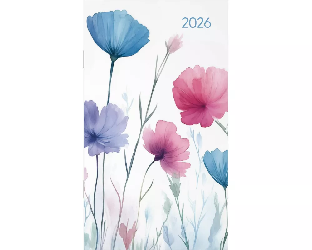 Alpha Edition - Miniplaner Style Blumenwiese 2026 – Taschenkalender 9×15 cm, Weekly-Planer mit 64 Seiten, 1 Woche pro Seite, kompakter Notizkalender m
