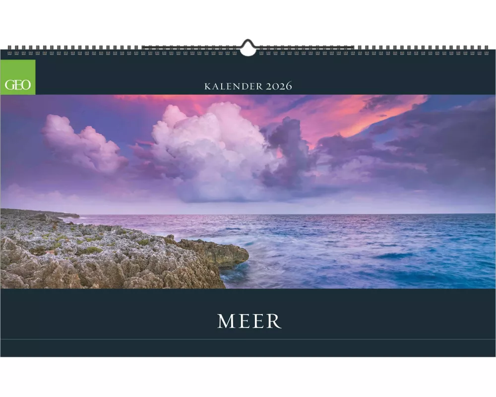 GEO - Meer 2026 – Wandkalender 58x36 cm mit 12 Monatsblättern, deutschem Kalendarium & Spiralbindung, Panorama-Fotografie-Kalender mit außergewöhnlich