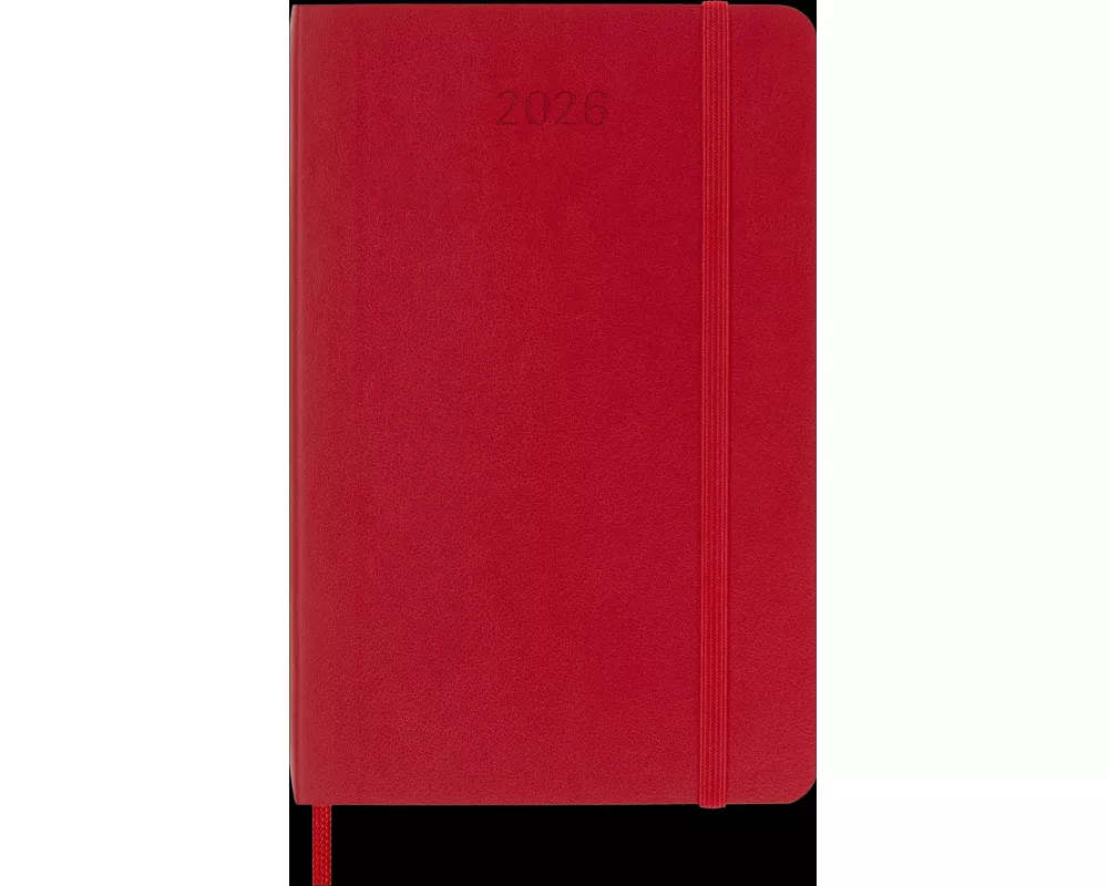 Moleskine 12 Monate Wochen Notizkalender 2026, Pocket/A6, 1 Wo = 1 Seite, rechts linierte Seite, Weicher Einband, Scharlachrot