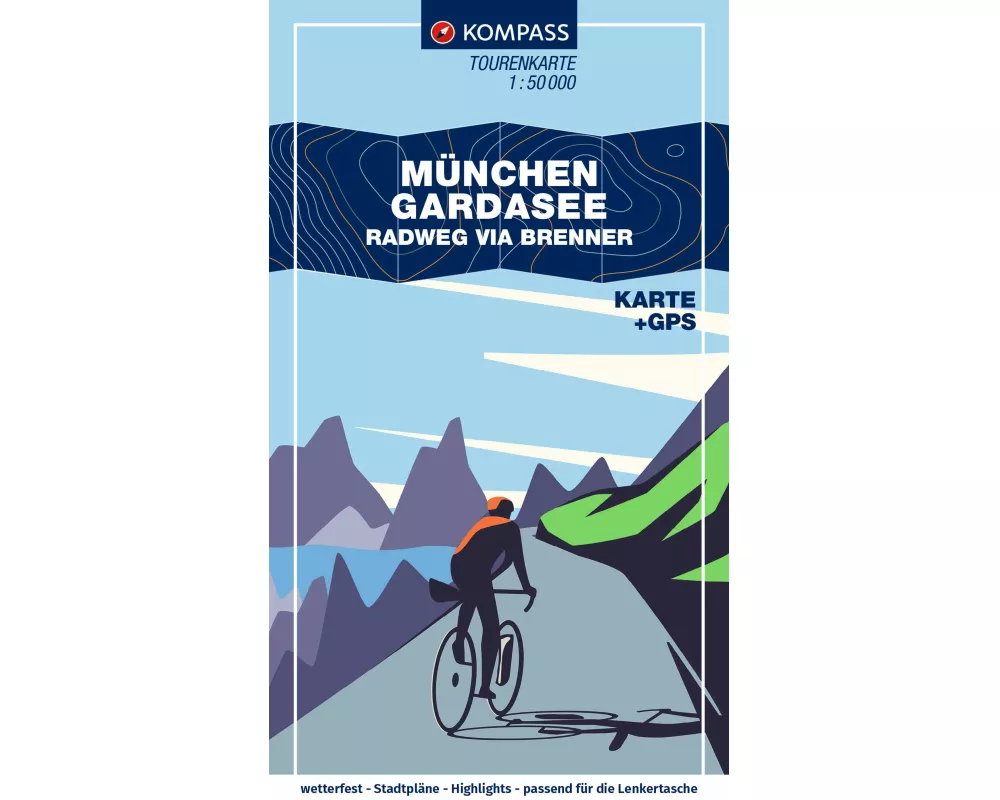 KOMPASS Fahrrad-Tourenkarte München – Gardasee, Radweg via Brenner 1:50.000