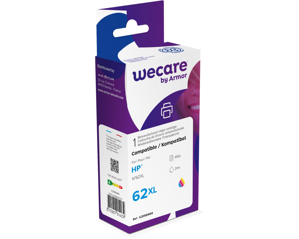WECARE Tinte 62XL rebuilt color C2P07AEWE zu HP Envy 5640 e-AiO 21ml