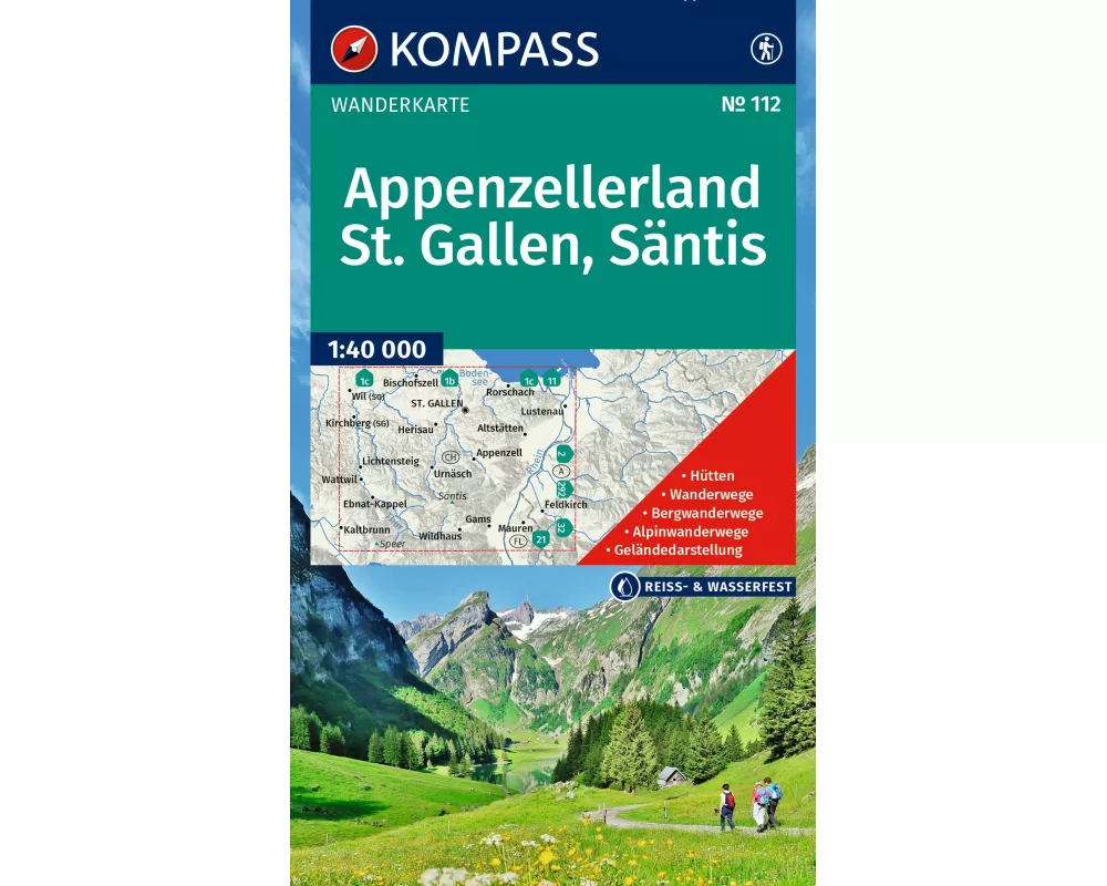 KOMPASS Wanderkarte 112 Appenzellerland, St. Gallen, Säntis 1:40.000