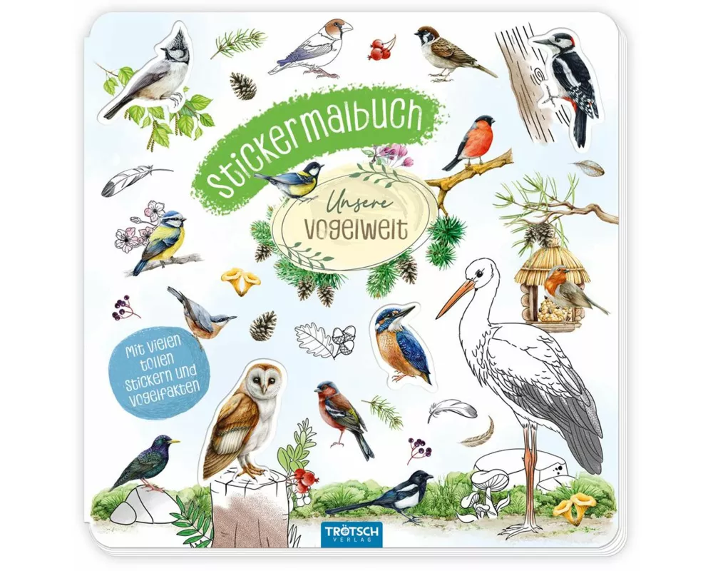 TRÖTSCH - Stickermalbuch Unsere Vogelwelt Malbuch mit Stickern| Ab 5 Jahren