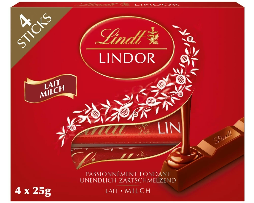 Lindt Riegel LINDOR Milch 4 x 25 g