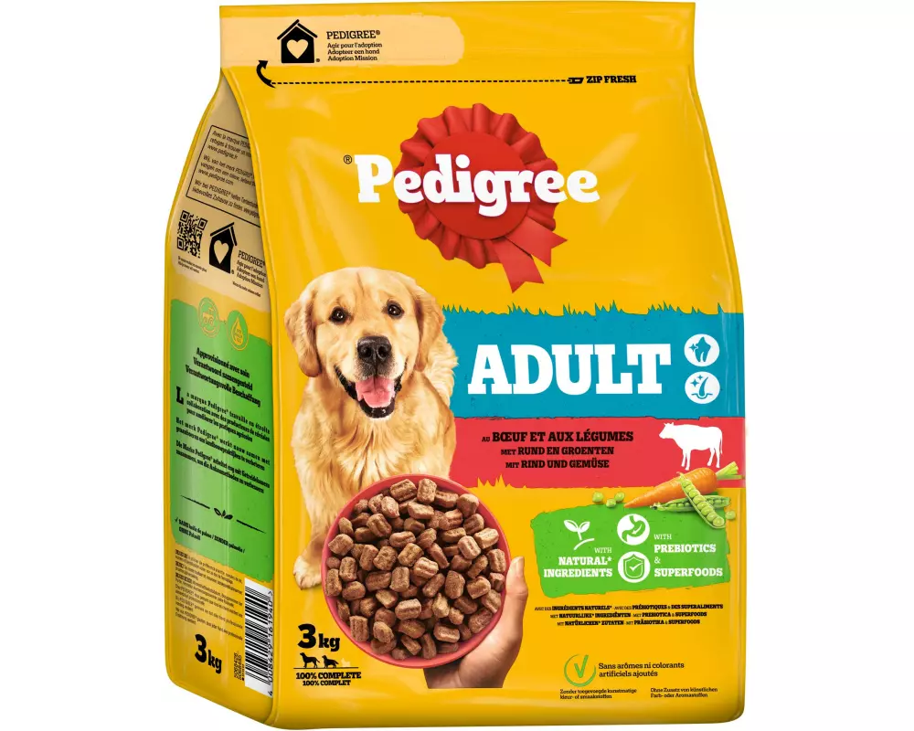 Pedigree Trockenfutter Adult Rind und Gemüse, 3 kg