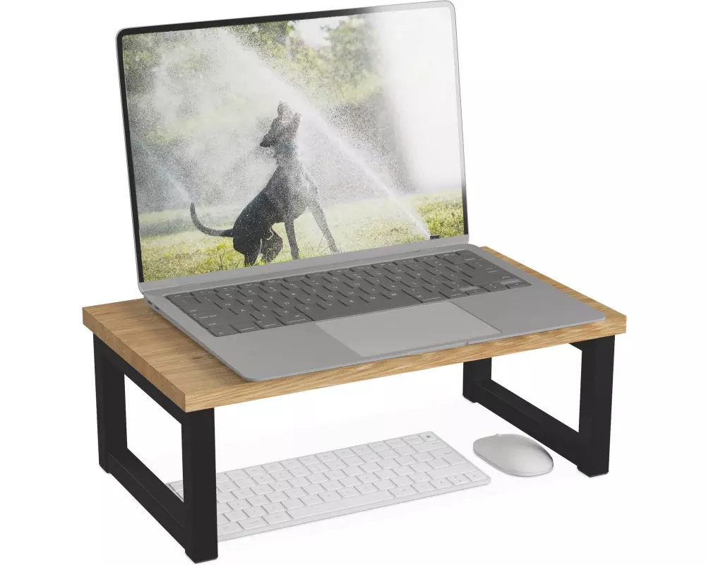 relaxdays Monitorständer Industrial-Design Hellbraun-Schwarz Hellbraun, Schwarz