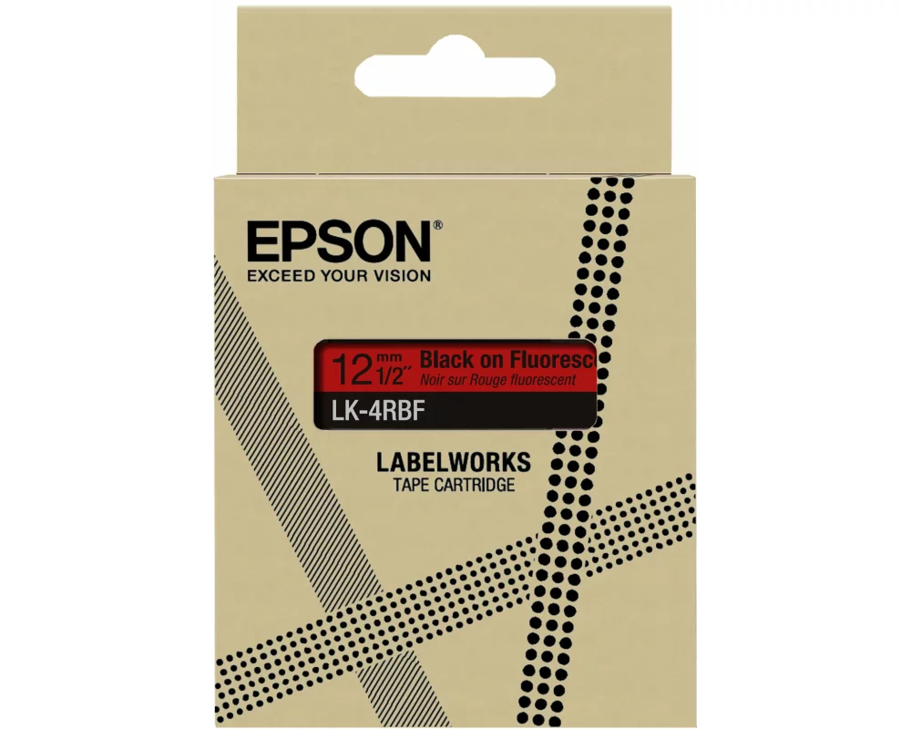 Epson Colour Tape Fluorescent Red/Black, 12mm, 5m LK-4RBF