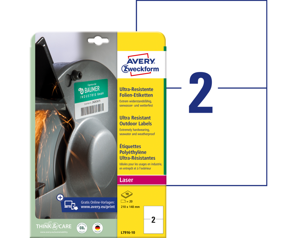 AVERY ZWECKFORM Etiketten 210x148mm L7916-10 weiss ultra-resistant