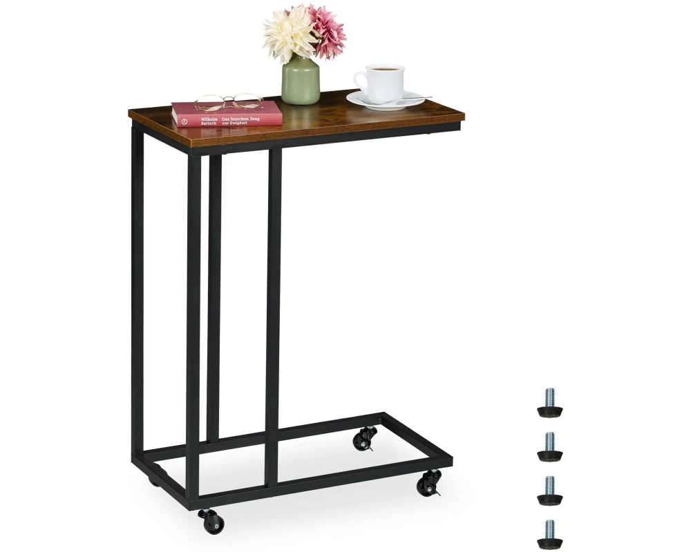 relaxdays Beistelltisch 60 x 79 cm, Braun/Schwarz