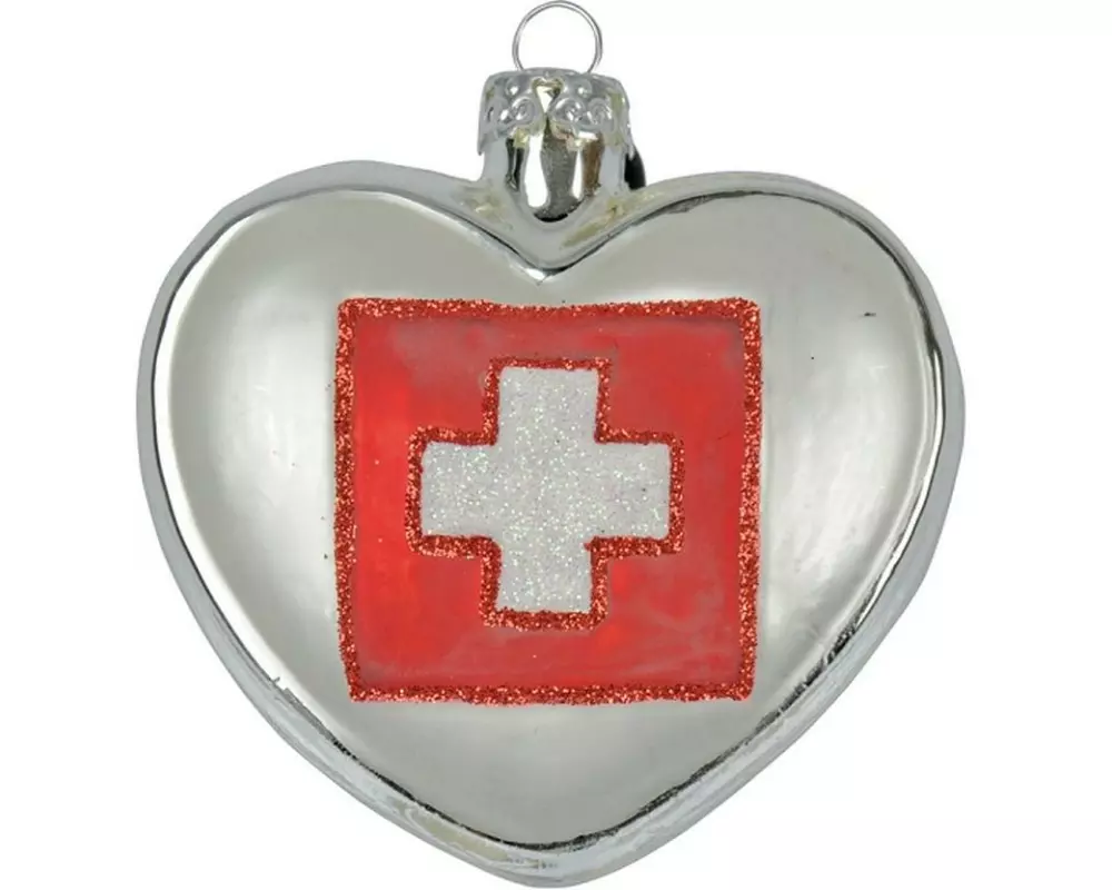 creanorm Weihnachtskugel Herz mit CH Kreuz Rot/Silber