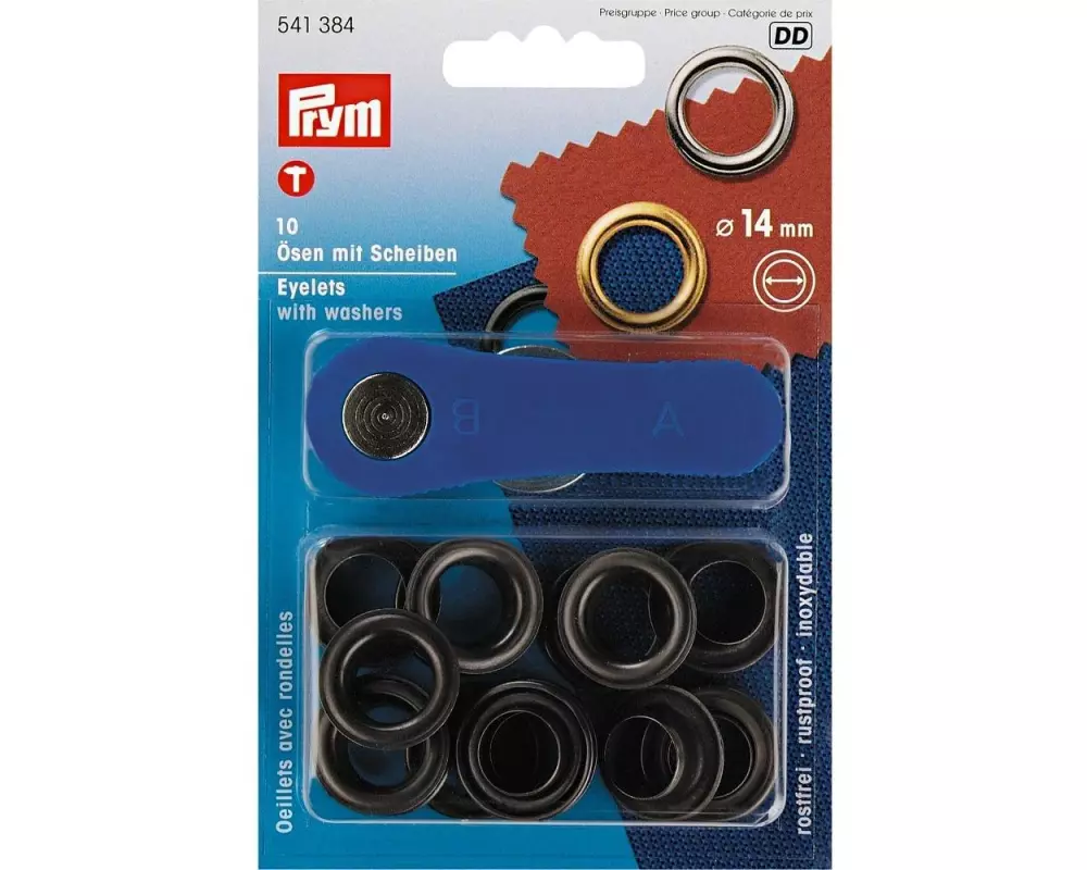 Prym Ösen + Scheiben 14 mm, Schwarz, 10 Stück