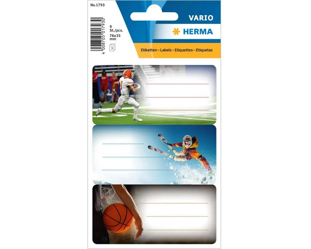 Herma Stickers Schuletiketten Sport 3 Blatt / 9 Sticker