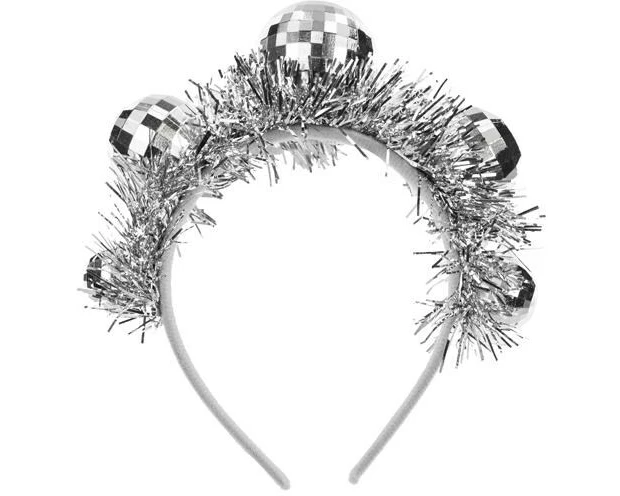 Partydeco Stirnband Discokugel, Silber, 17.5 x 17.5 cm