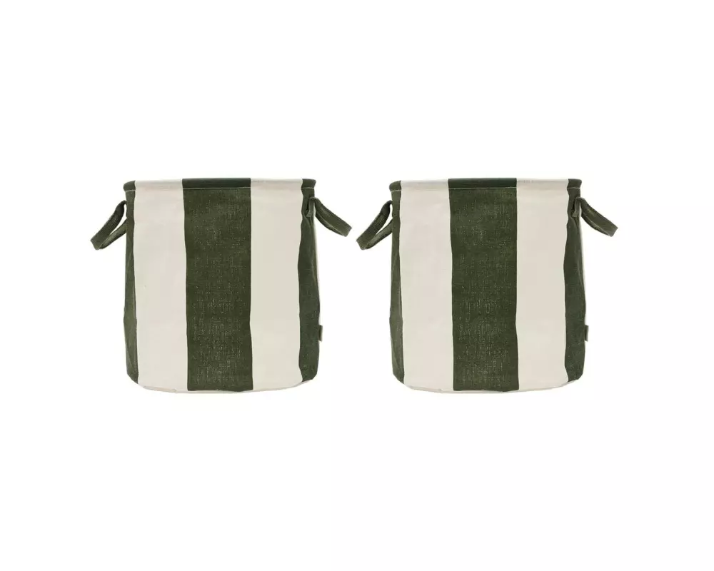 OYOY Wäschekorb Kara 2 Stück, 25 l, Dunkelgrün/Weiss