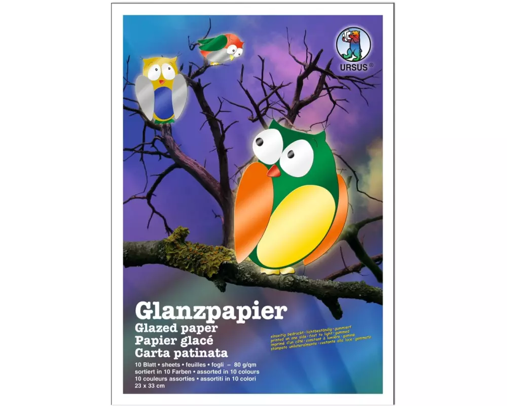 URSUS Bastelpapier Glanzpapier 23 x 33 cm, 80g/m, 10 Blatt