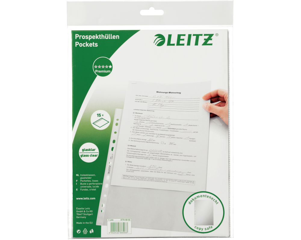 LEITZ Prospekthülle PP A4 47706002 glasklar 15 Stück