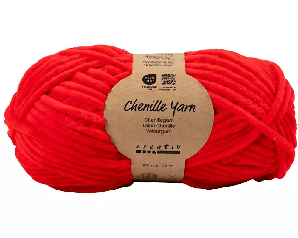 Creativ Company Veloursgarn, L 105 m, Nadel 5-6, Rot, 100 g/ 1 Knäuel