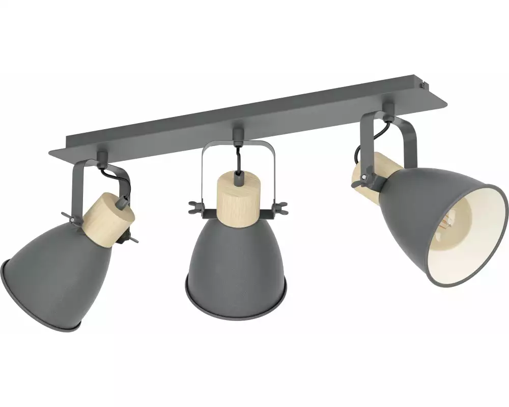 EGLO Leuchten Aufbauspot BALKEN/3 E27 ANTHRAZIT/HOLZ 'COSWARTH' E27