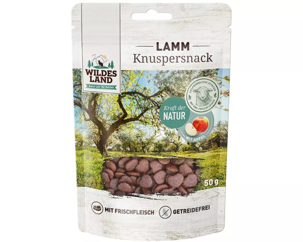 Wildes Land Katzen-Snack Knuspersnack Lamm mit Apfel 50 g