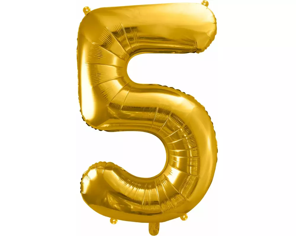 Partydeco Folienballon Zahl 5 gross 86 cm, gold, 1 Stück
