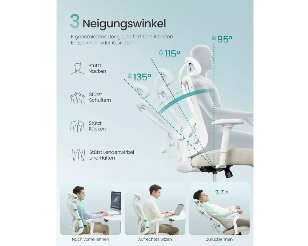 Songmics Bürostuhl mit verstellbarer Lendenstütze und Kopfstütze